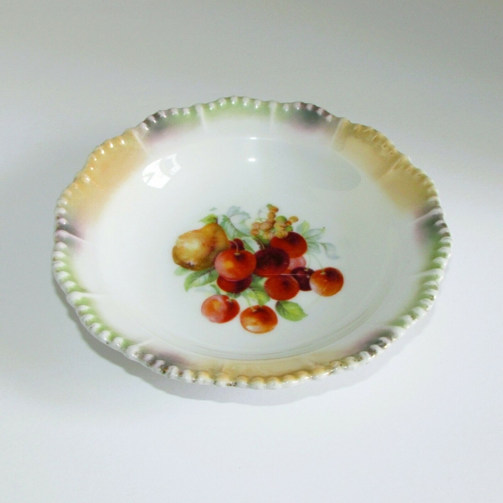 Silesia Porcelain Fruit Dessert Bowl Embossed Peach Opalescent Rim Vintage